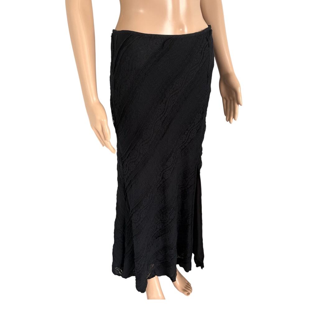 Y2K Black Lace Maxi Skirt Side Slit Goth Grunge Fairycore Boho Festival Slinky